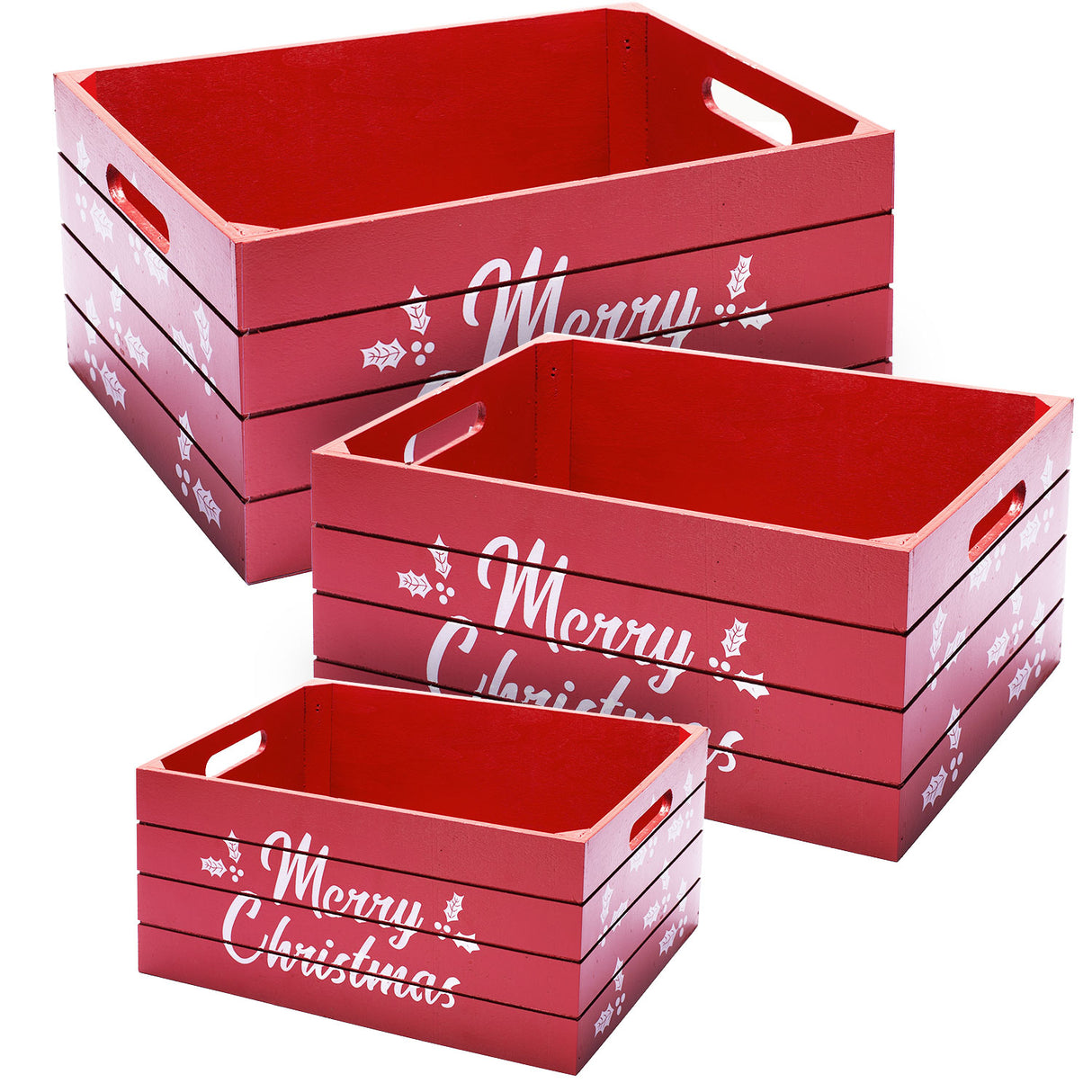 Set 3 Cesto Legno Merry Christmas