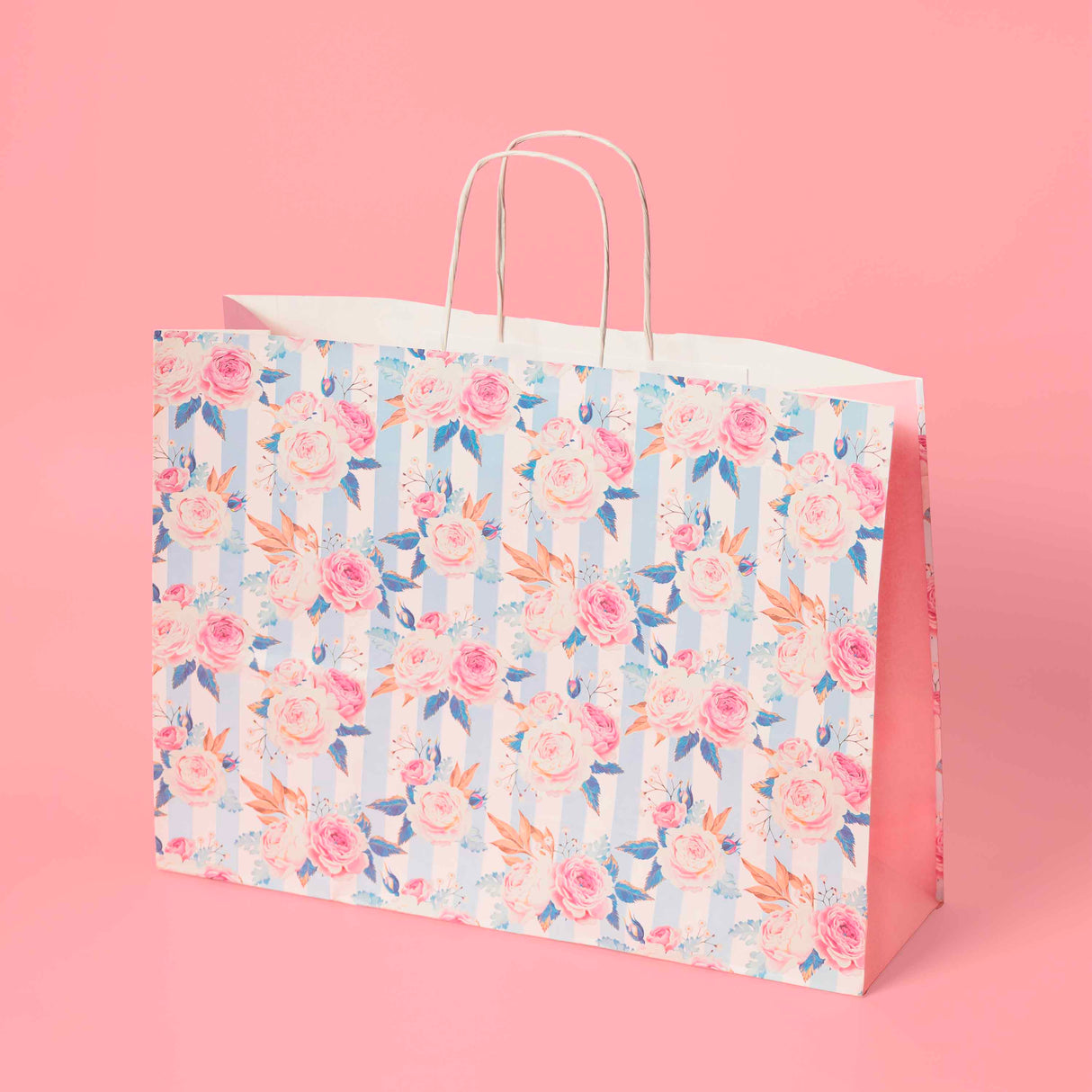 Shopper Carta Fantasia Rose Shabby Chic Manico in Cordino