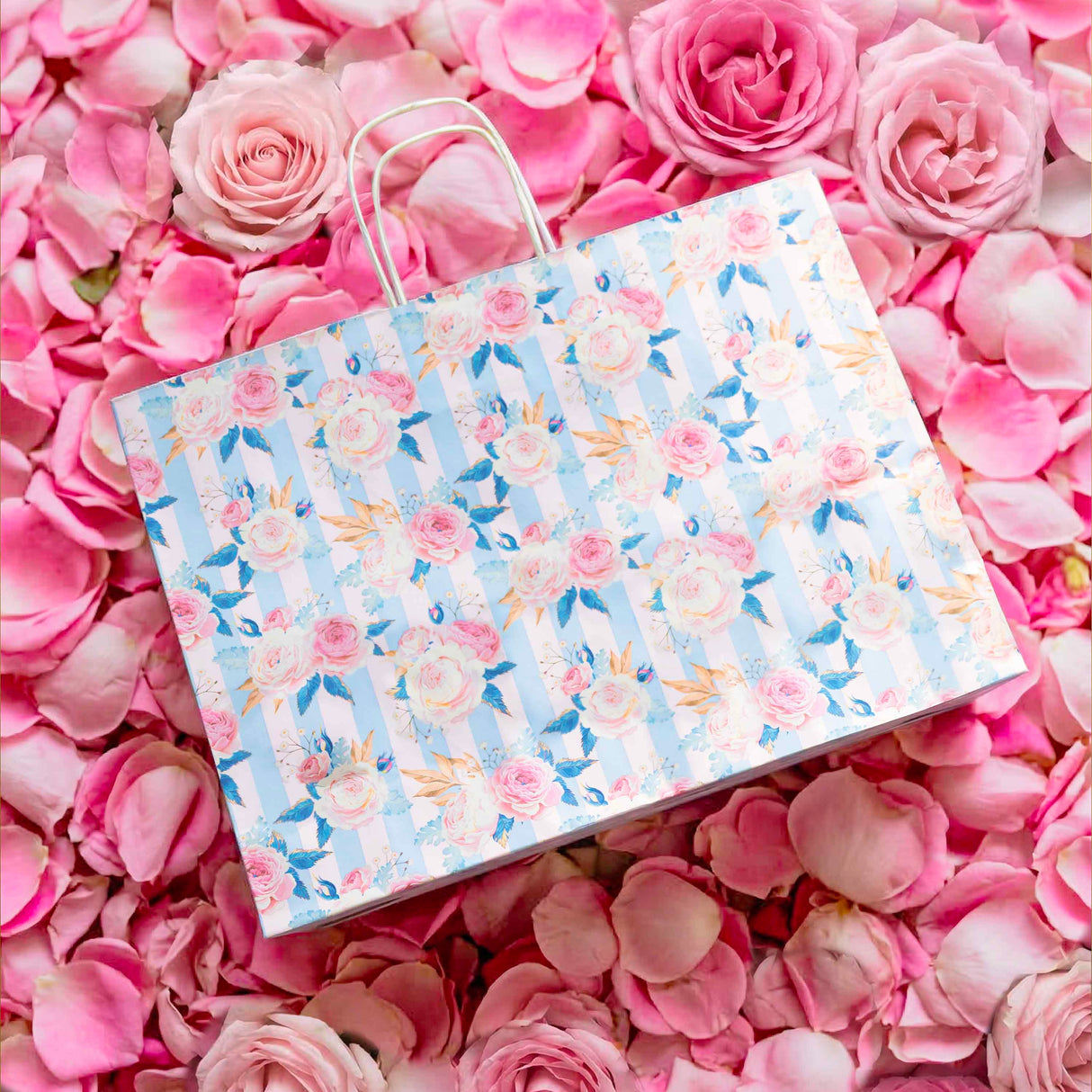 Shopper Carta Fantasia Rose Shabby Chic Manico in Cordino