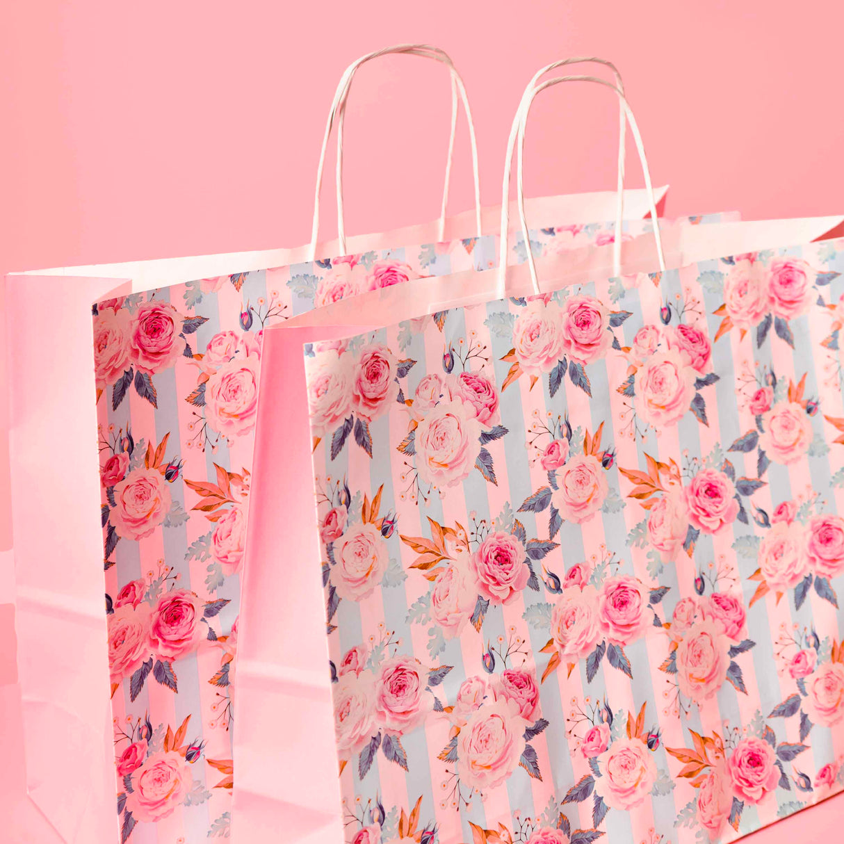 Shopper Carta Fantasia Rose Shabby Chic Manico in Cordino