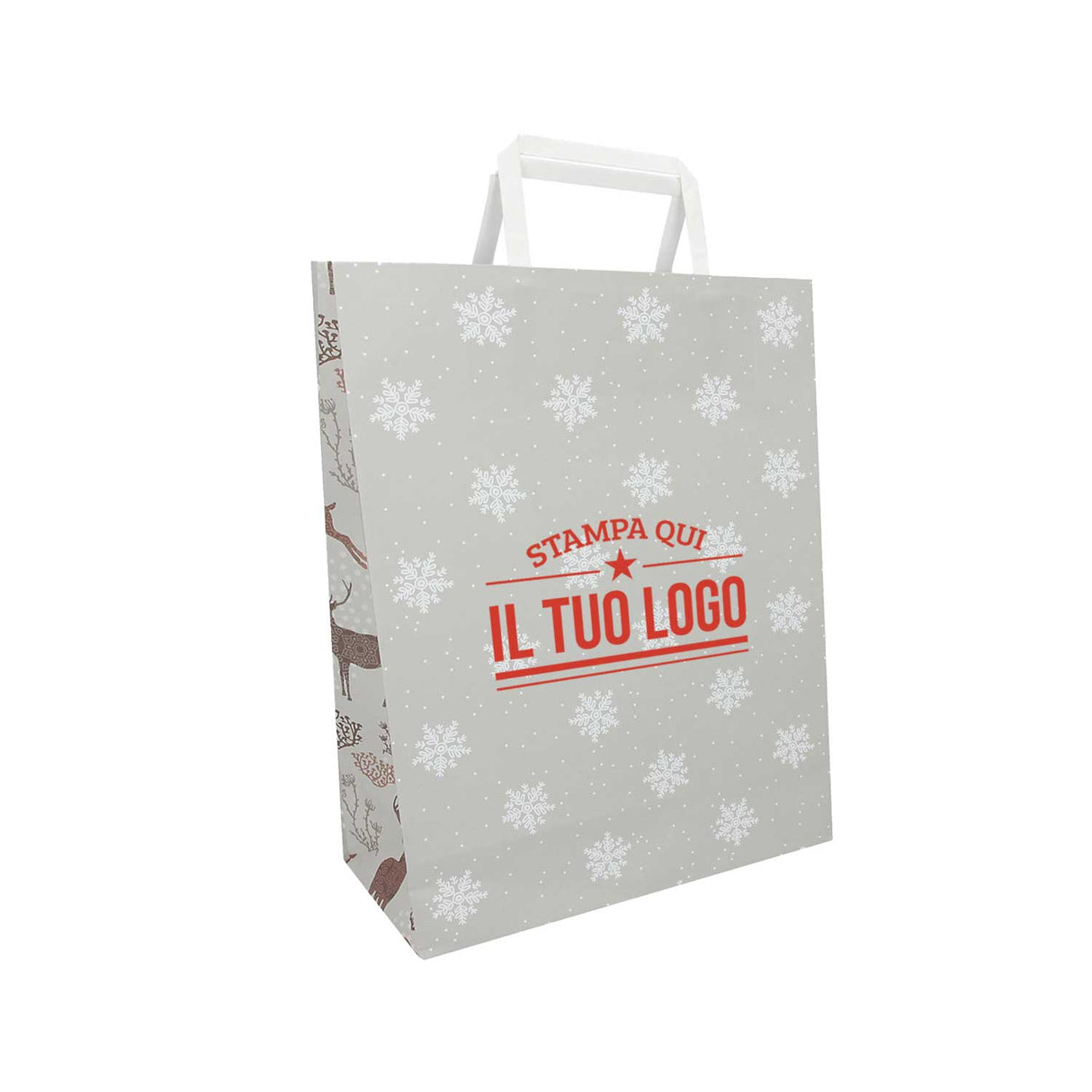 Shopper Carta Personalizzate Fantasia Renne Stampa Serigrafica