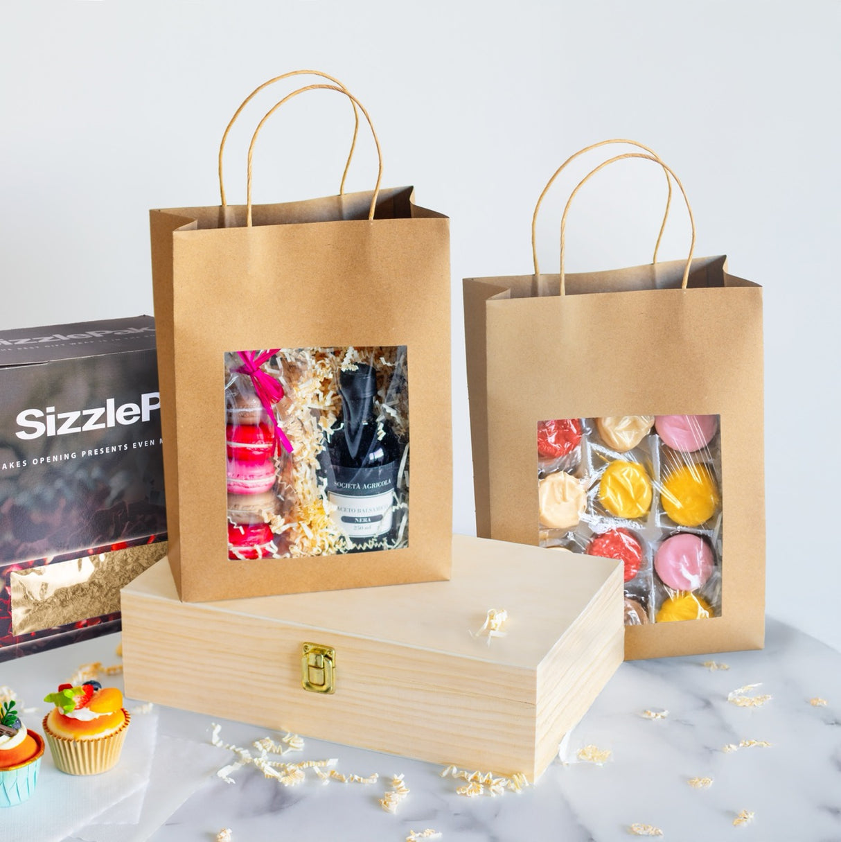 Shopper Carta Kraft cordino con finestra Avana