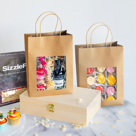 Shopper Carta Kraft cordino con finestra Avana