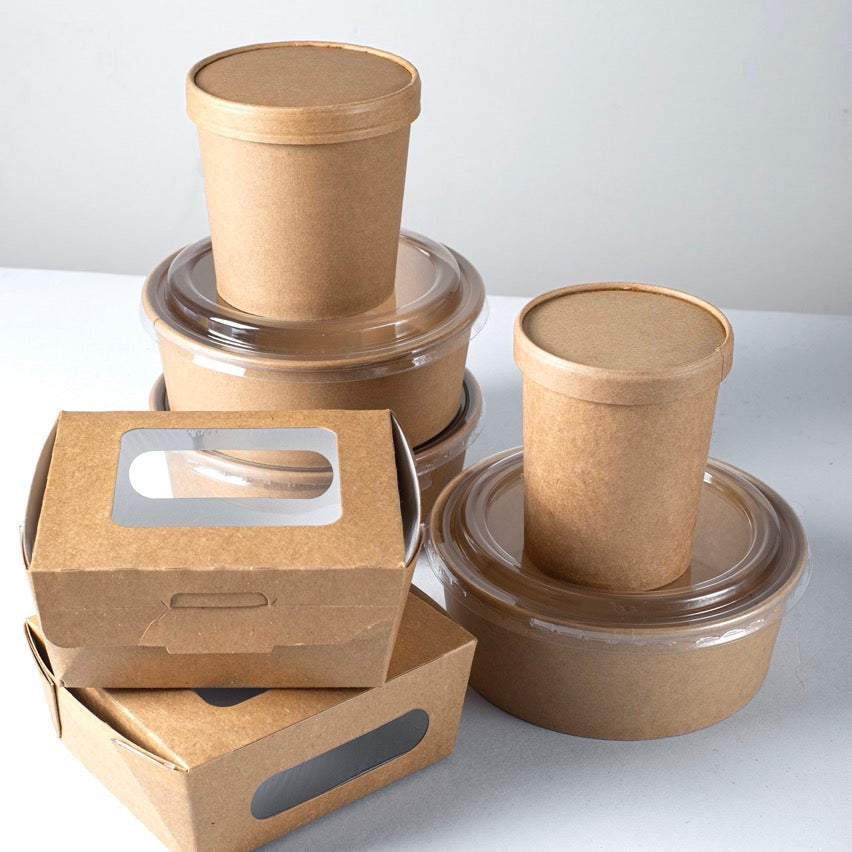 Contenitore Tondo Kraft con Coperchio in Plastica