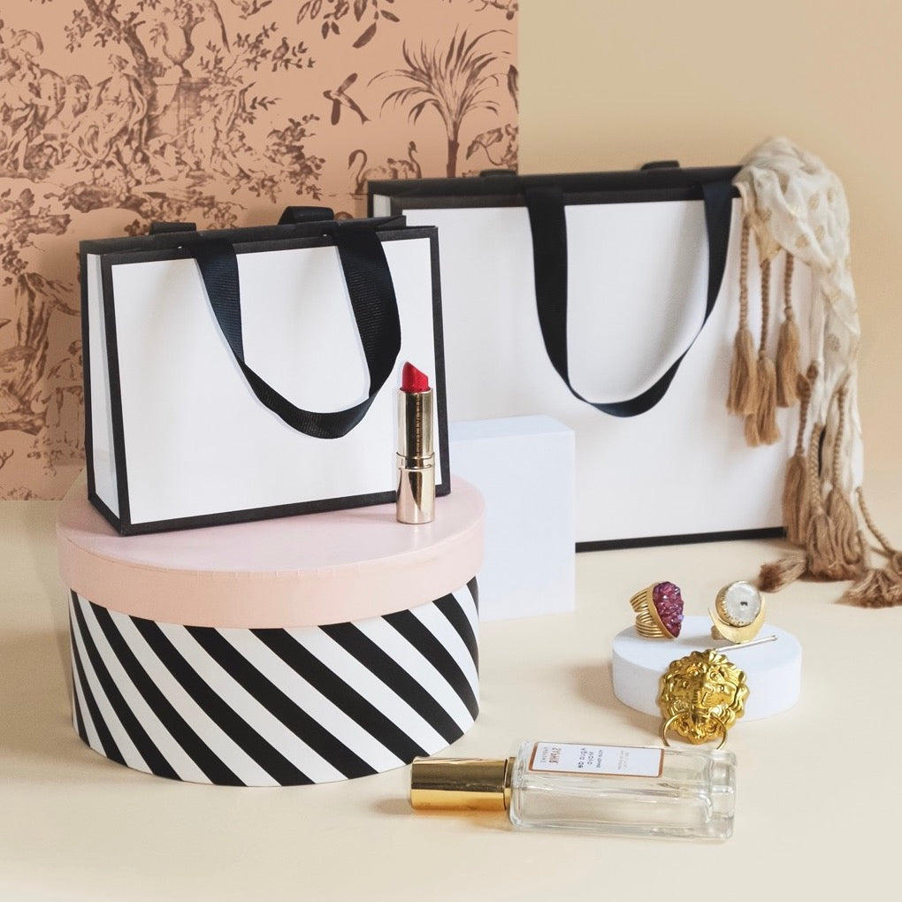 Shopper Carta Lusso Black Frame con Manici in Nastro Gros Grain