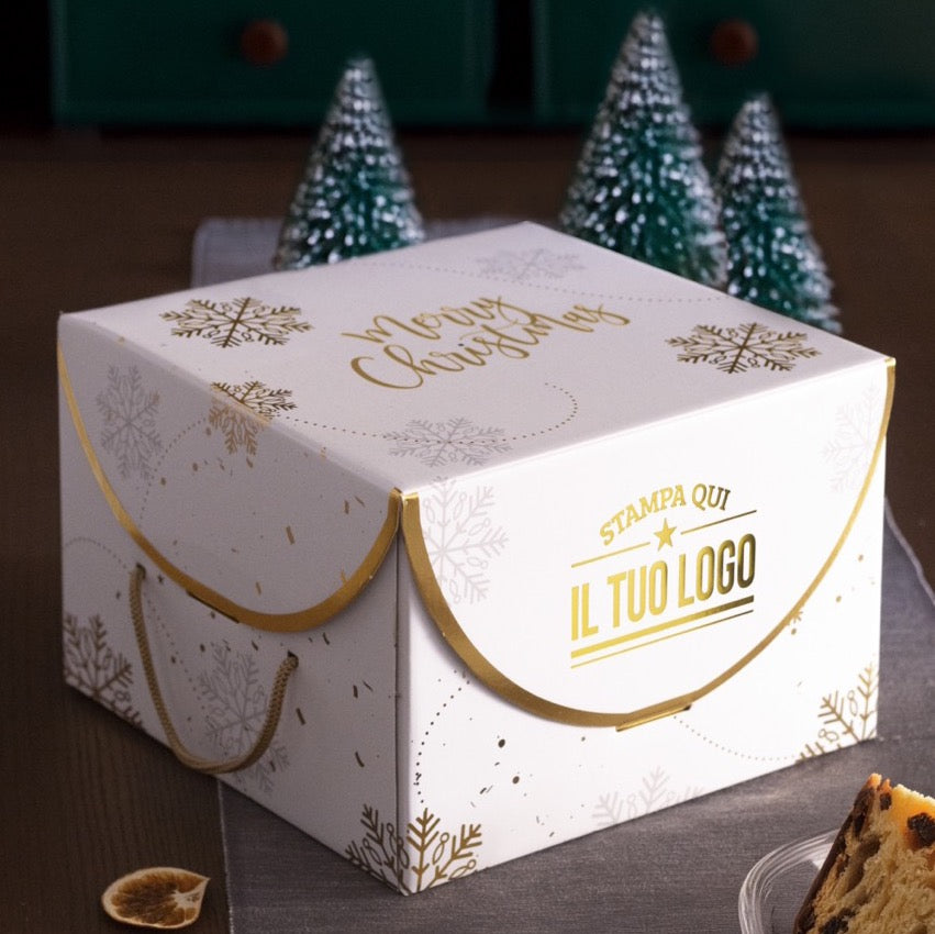 Scatola Portapanettone Fiocco di Neve con cordini Personalizzabile