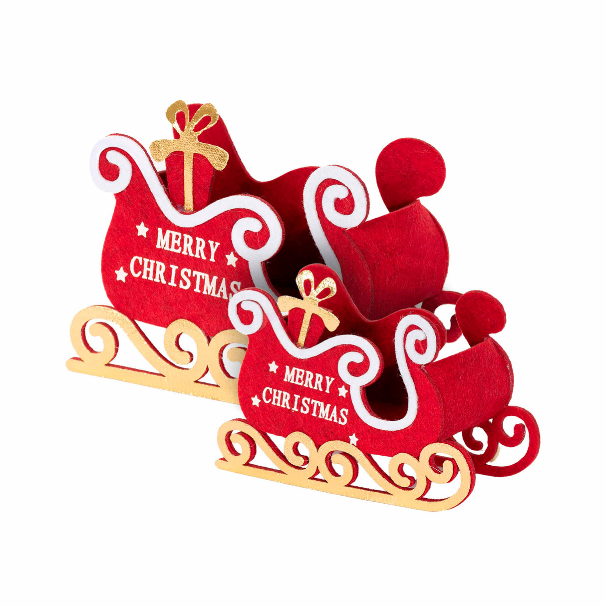 PANIER LUGE EN TISSU ROUGE AVEC L'INSCRIPTION « MERRY CHRISTMAS »
