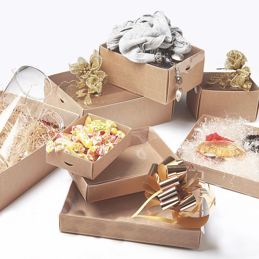 Scatole Onda Avana Basse h 3,5 cm con Coperchio Trasparente