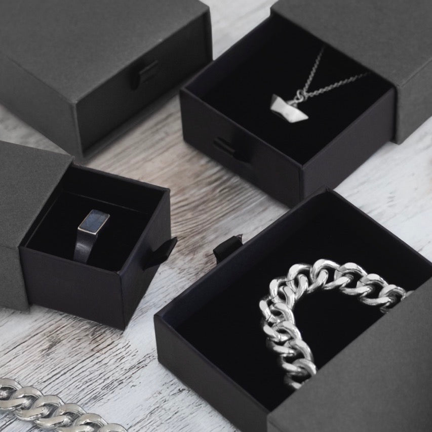 Astuccio Gioielleria Apertura Frontale Grigio e Nero