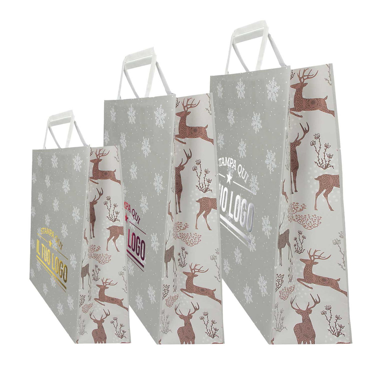 Shopper Carta Personalizzate Fantasia Renne Stampa a Caldo