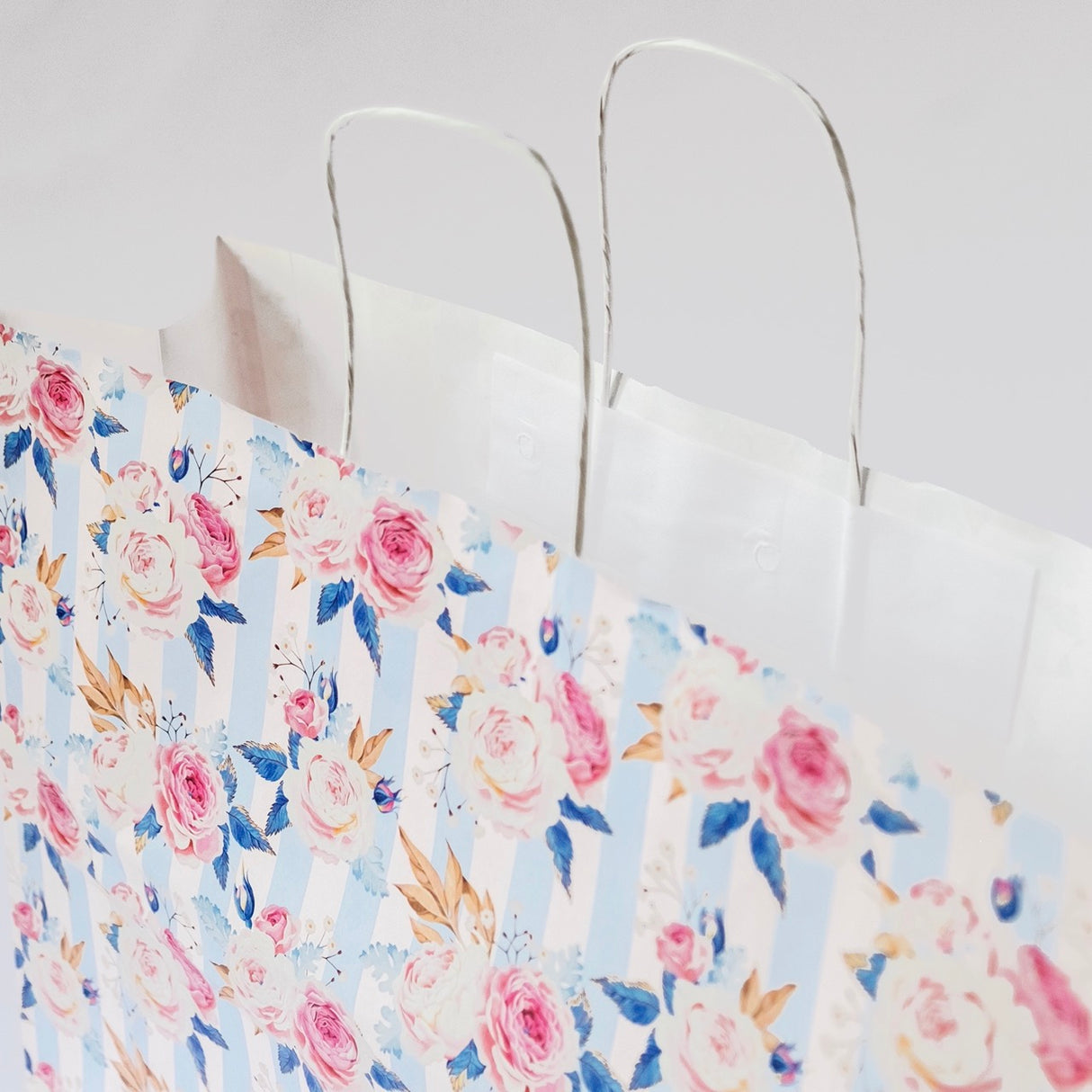 Shopper Carta Fantasia Rose Shabby Chic Manico in Cordino