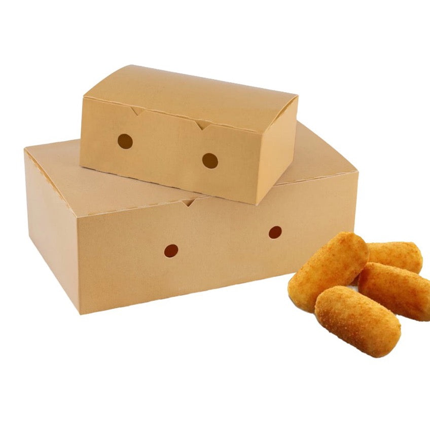 Scatola per fritti e crocchette da asporto in cartoncino avana e PE