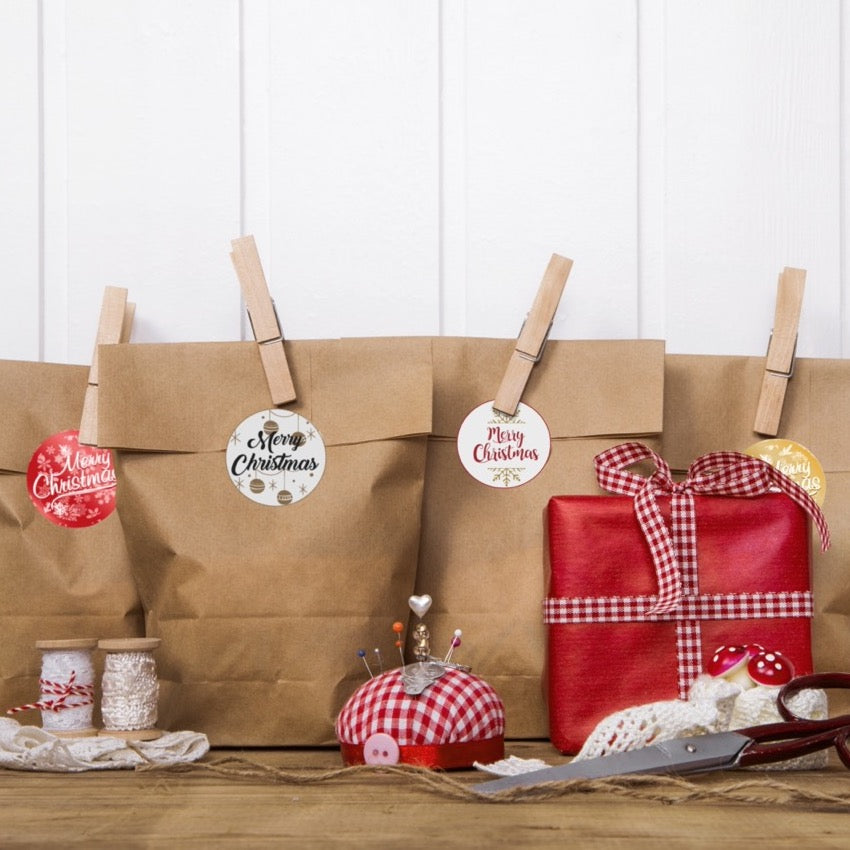 Etichette Adesive Christmas Kraft Mix