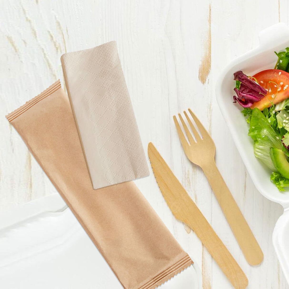 Kit Forchetta Coltello in Legno con Tovagliolo