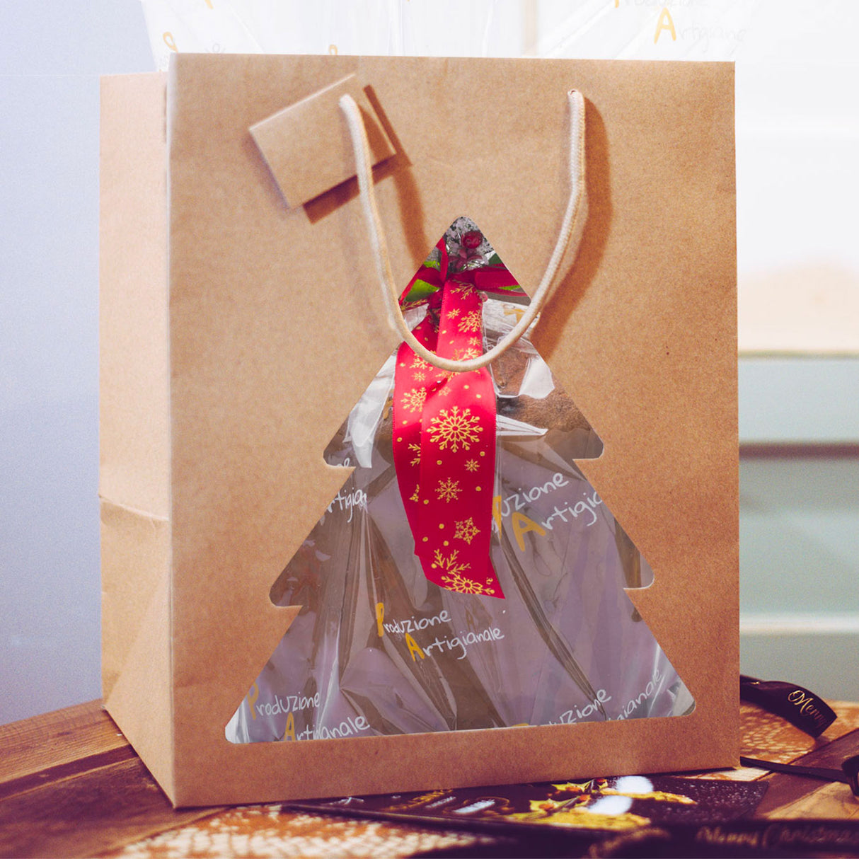 Portapanettone Christmas con Finestra Avana