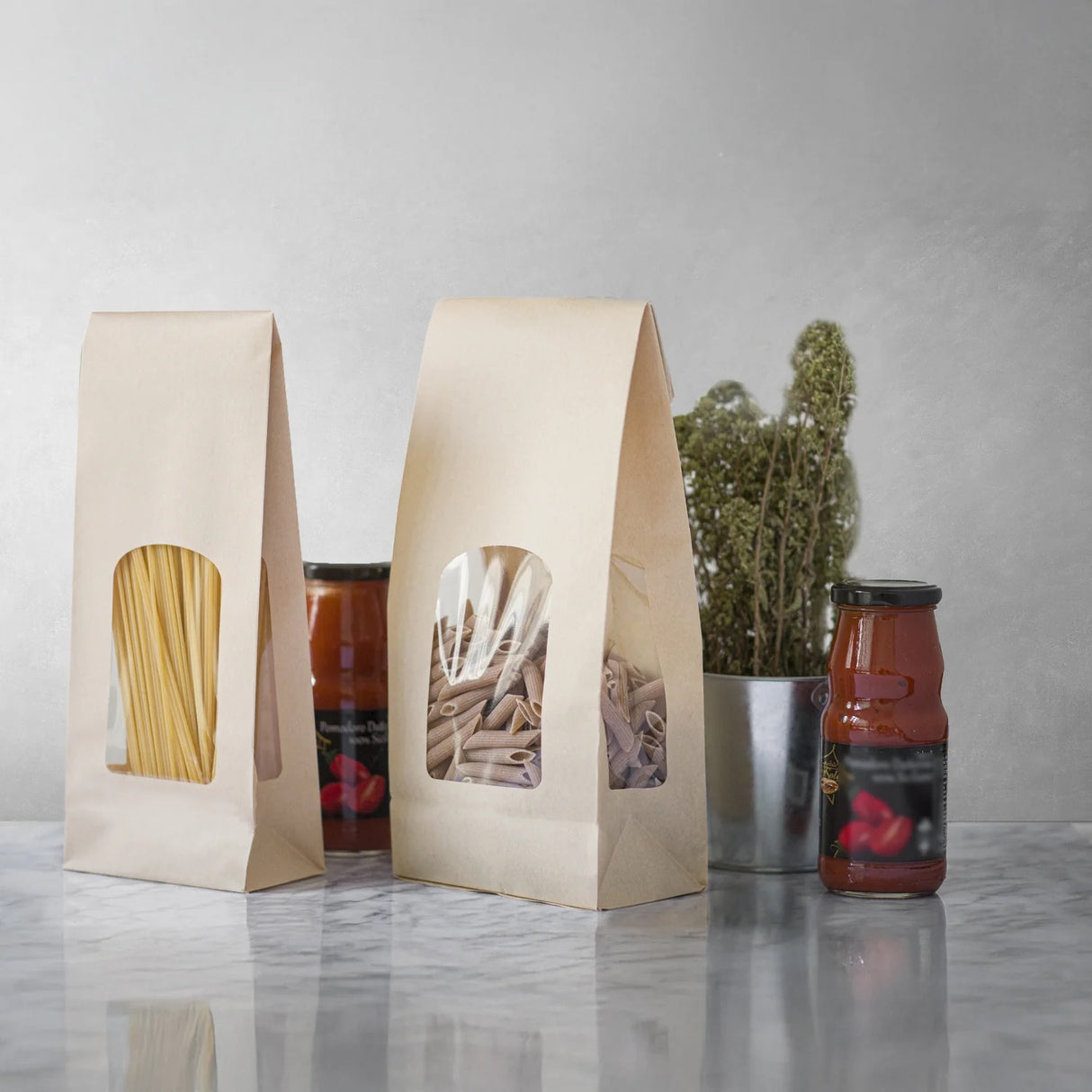 Sacchetti Carta Kraft Liscia con Finestra Avana