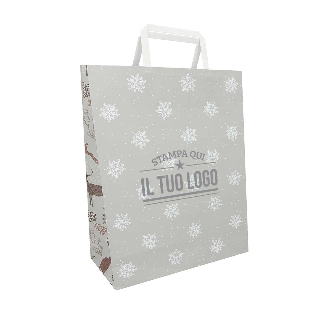 Shopper Carta Personalizzate Fantasia Renne Stampa Serigrafica