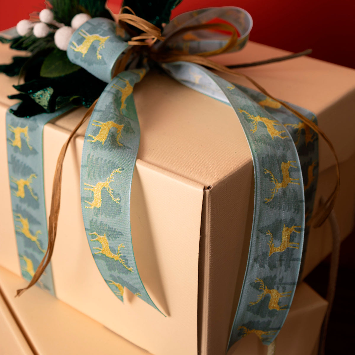 Ruban Tissé Rennes et Sapin de Noël
