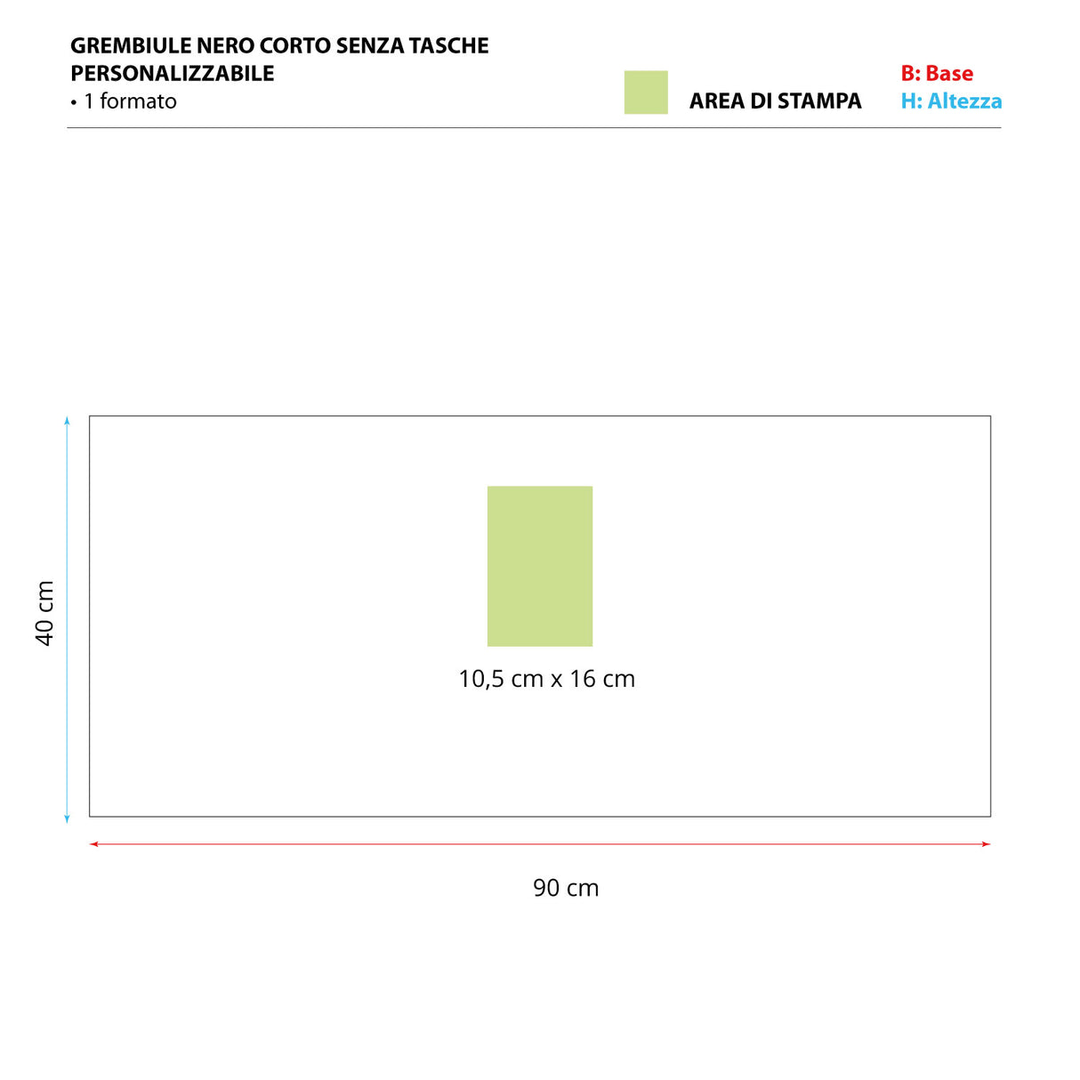 Grembiule Nero Corto Senza Tasche Personalizzabile