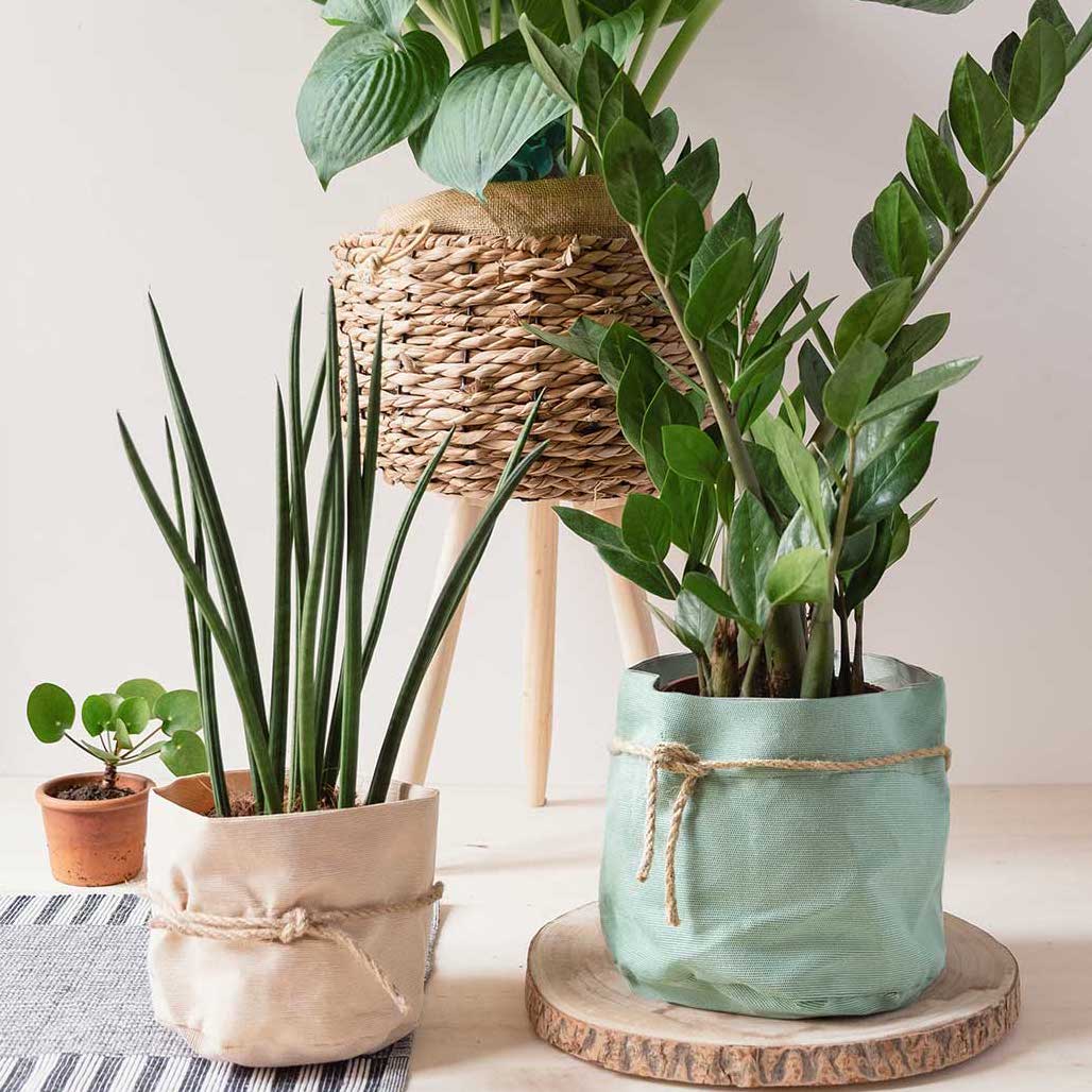 Sottovaso in cotone a coste interno in plastica