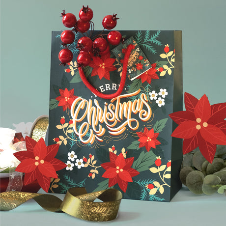 Buste Shopper Carta Merry Xmas Stelle e Bacche