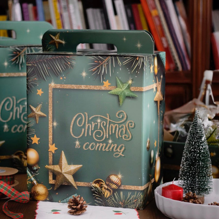 Scatole Natalizie Manigliate Christmas Coming Decori Oro