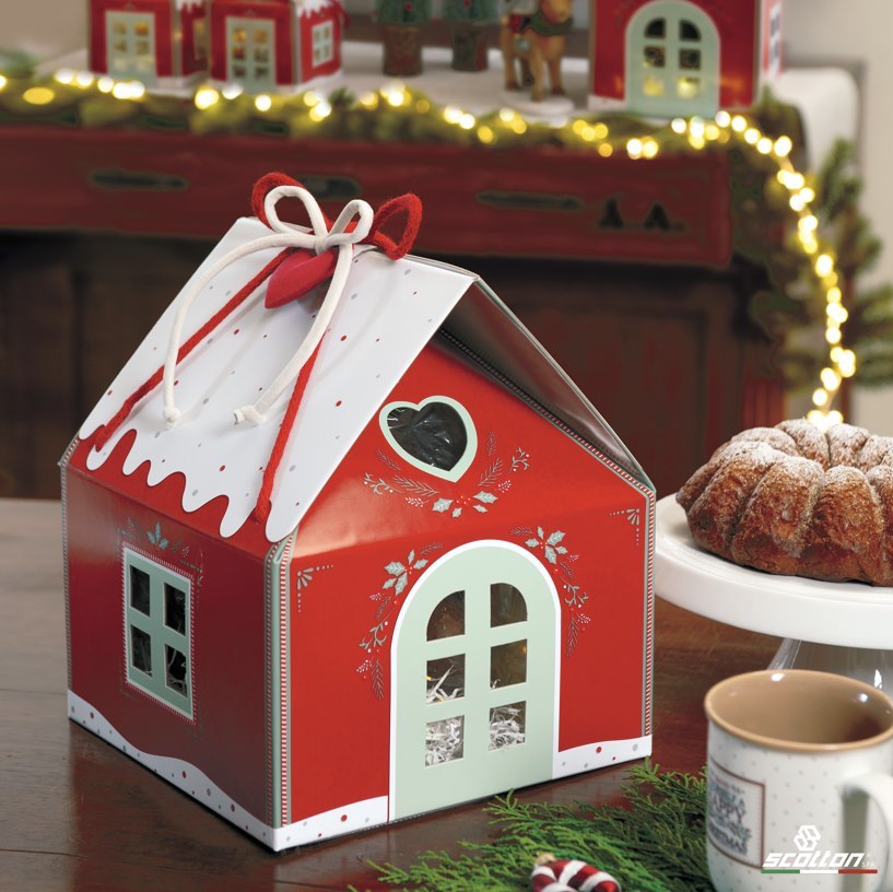 Scatola Casetta con decori di Natale in Cartone
