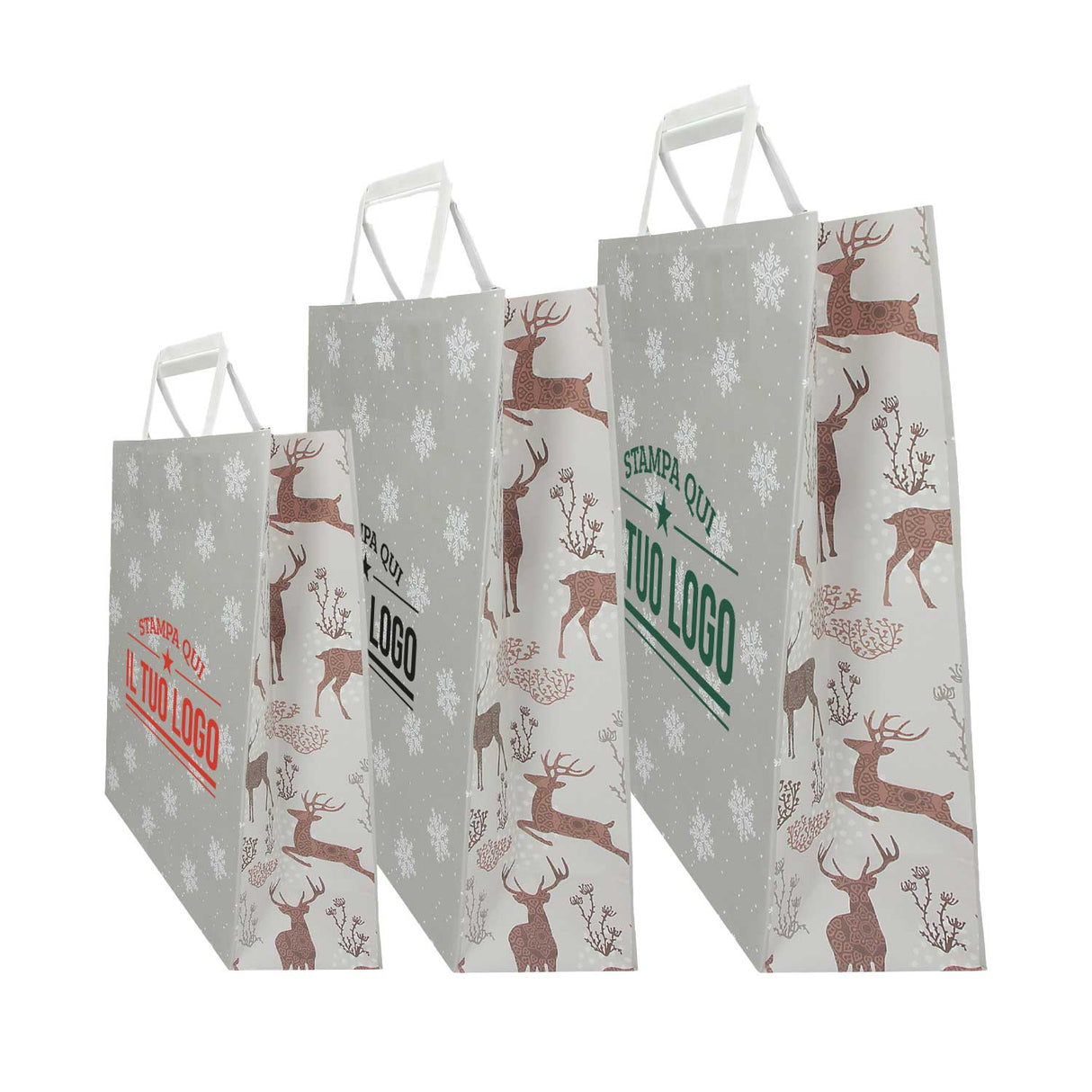 Shopper Carta Personalizzate Fantasia Renne Stampa Serigrafica