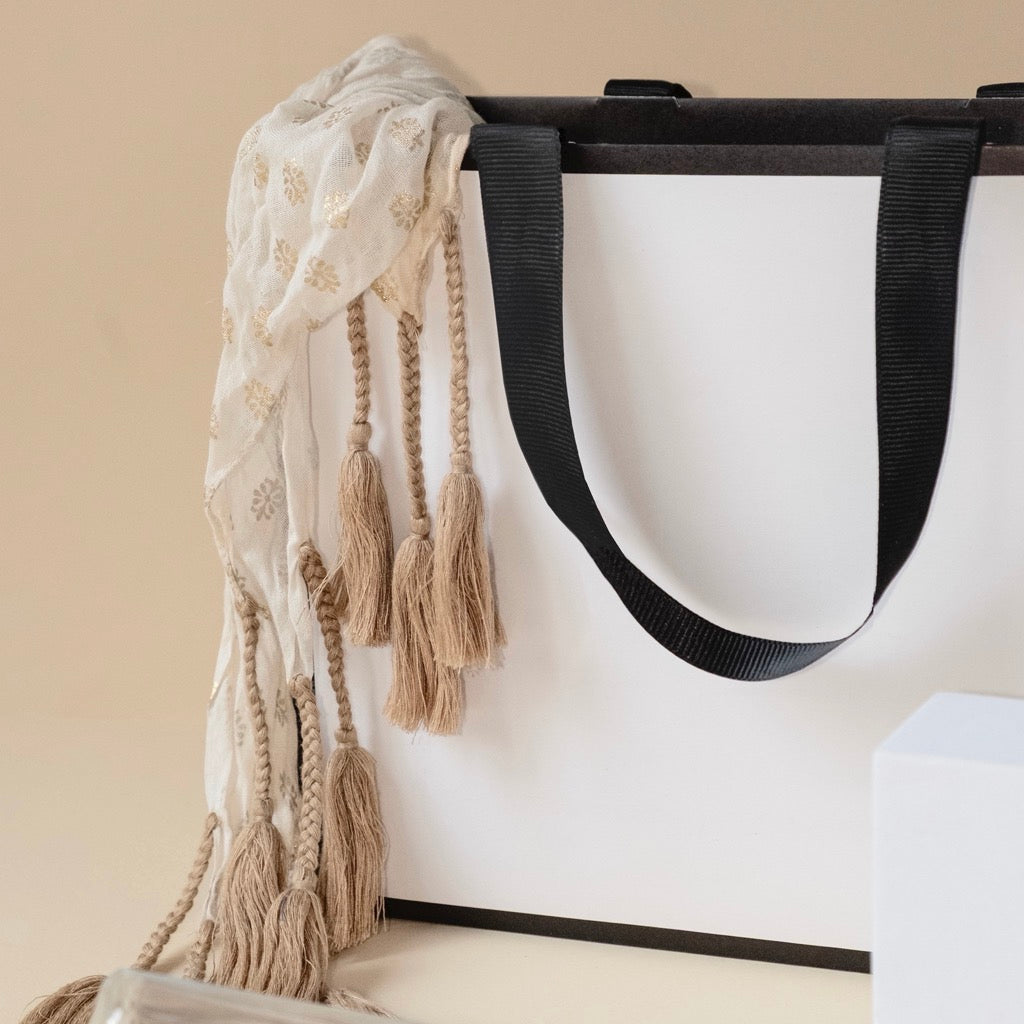 Shopper Carta Lusso Black Frame con Manici in Nastro Gros Grain