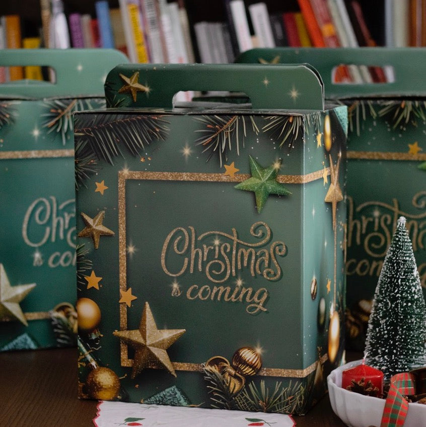 Scatole Natalizie Manigliate Christmas Coming Decori Oro