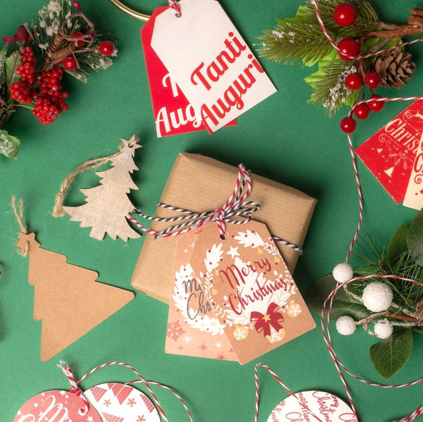 Tag Christmas Kraft Red Mix