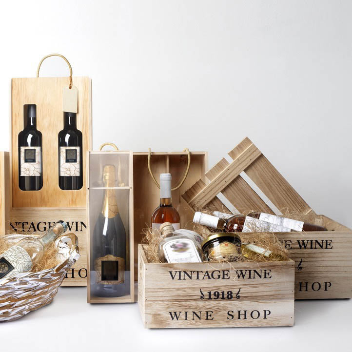 Scatola legno per bottiglie con finestra trasparente scorrevole