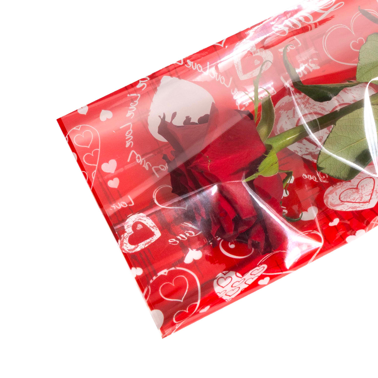 Spezzoni Cellophane Fondo Cuori Rossi