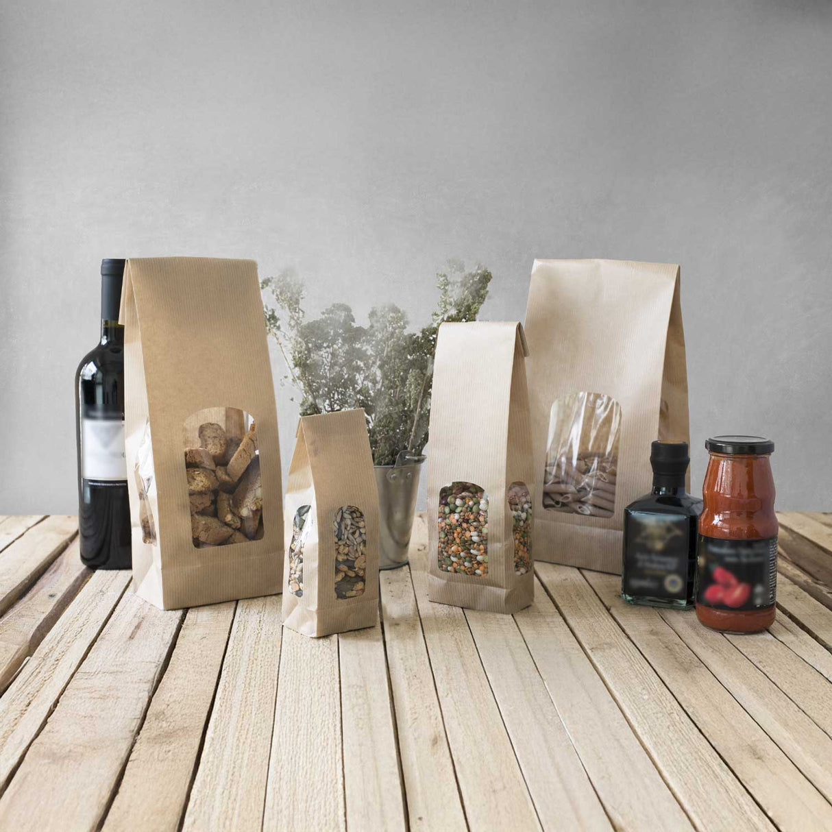 Sacchetti Carta Sealing Fondo Quadro con Finestra Avana