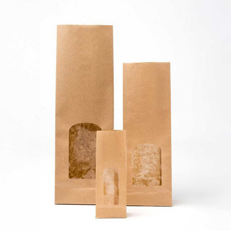 Sacchetti Carta Sealing Fondo Quadro con Finestra Avana