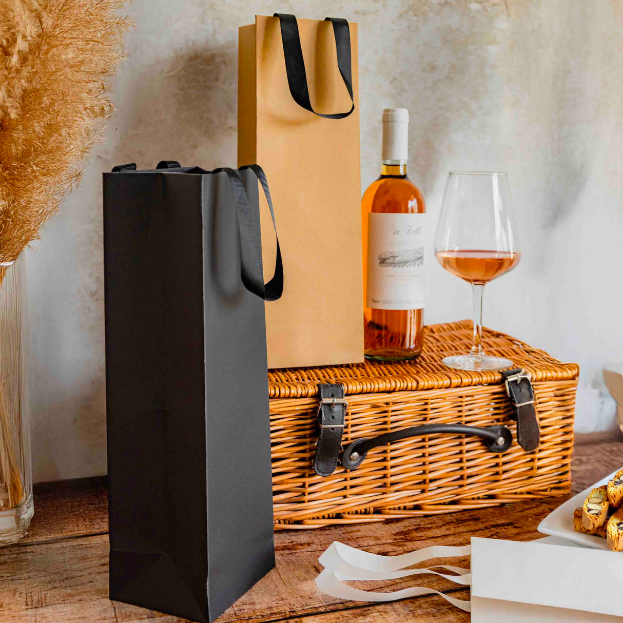 Shopper Elegance Portabottiglia con Manico Gros Grain