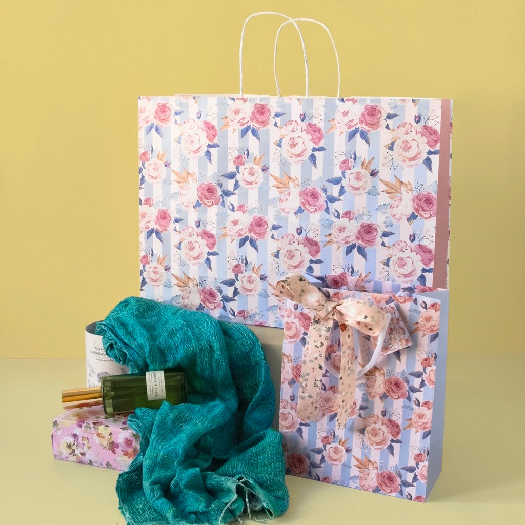 Shopper Carta Fantasia Rose Shabby Chic Manico in Cordino