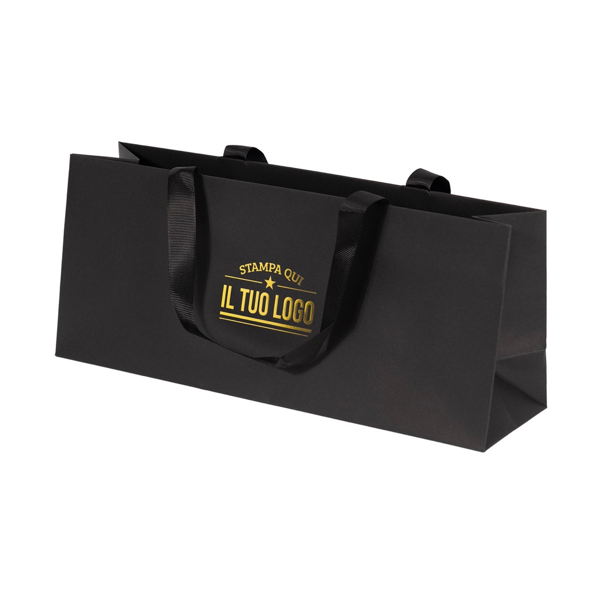 Shopper Carta Elegance Portabottiglia Orizzontale Personalizzabile con maniglia in Gros Grain