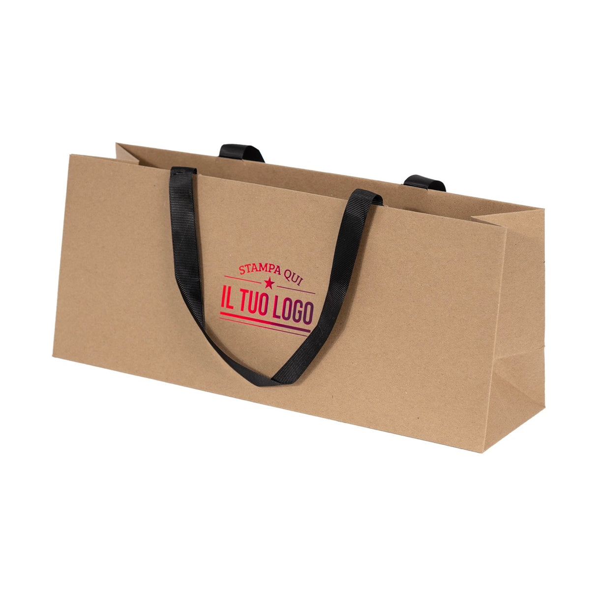 Shopper Carta Elegance Portabottiglia Orizzontale Personalizzabile con maniglia in Gros Grain