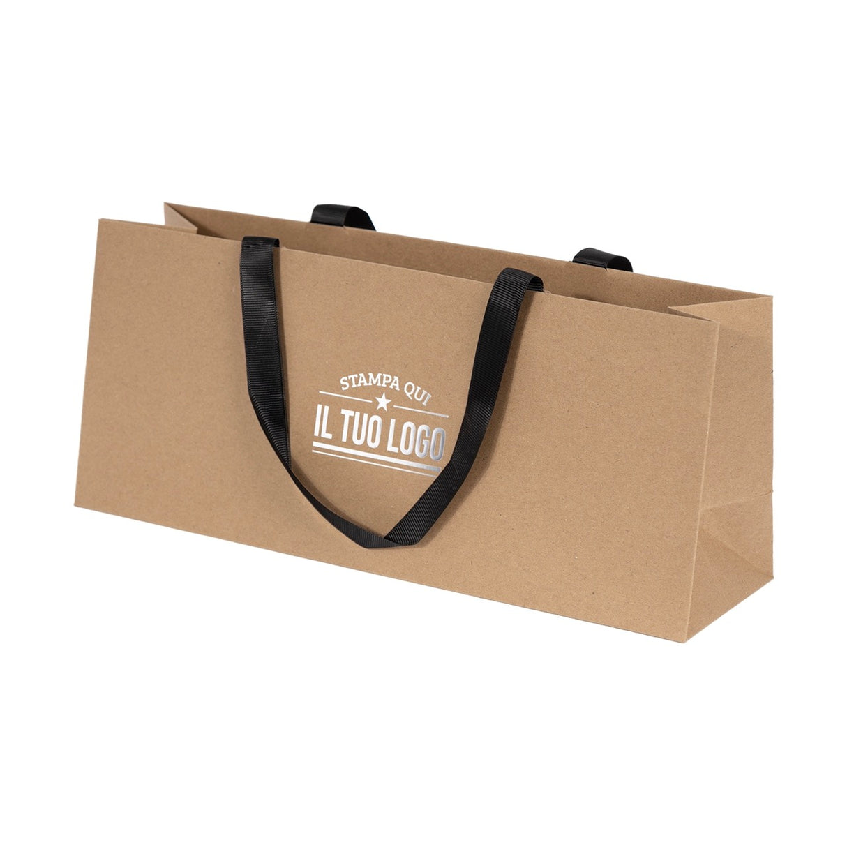 Shopper Carta Elegance Portabottiglia Orizzontale Personalizzabile con maniglia in Gros Grain