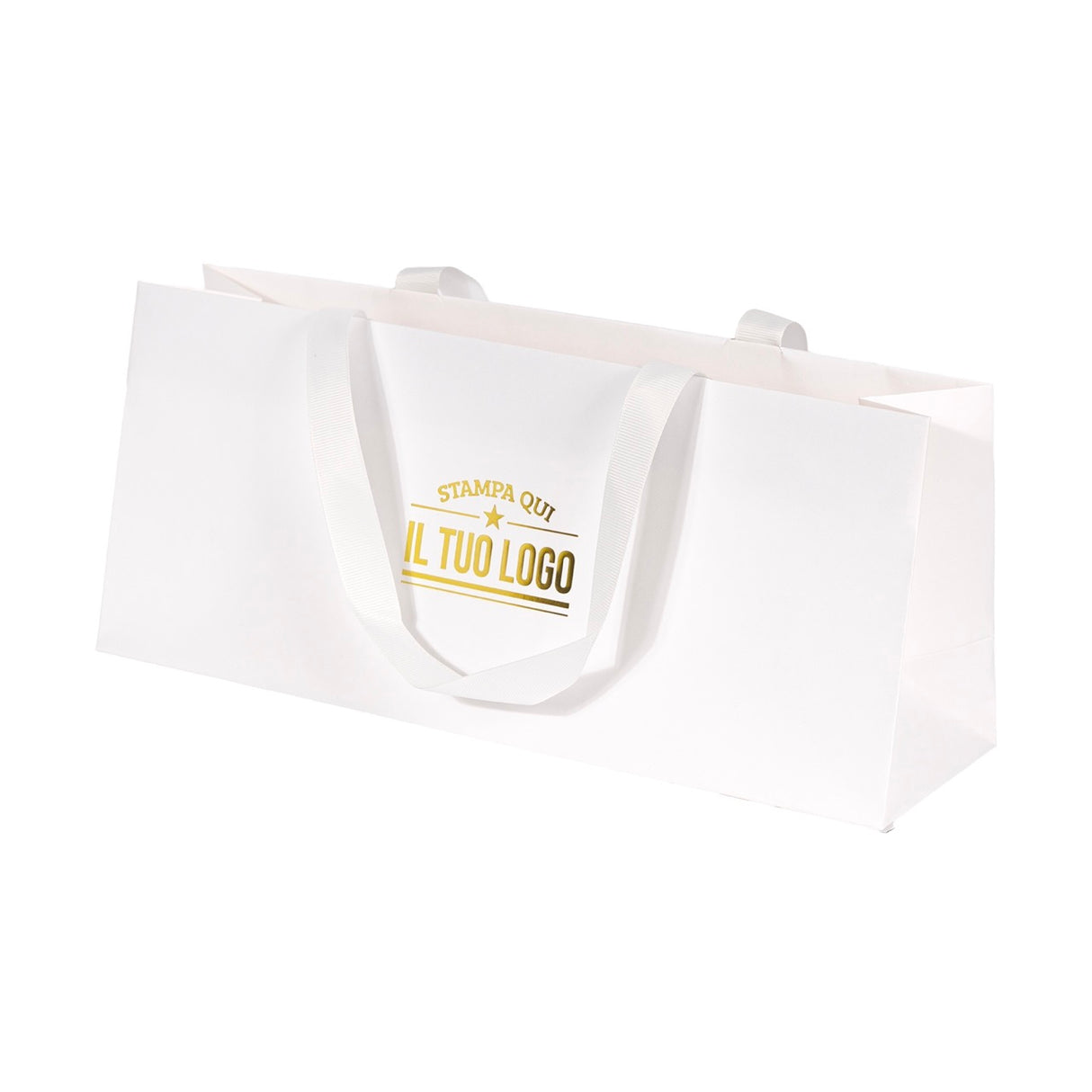 Shopper Carta Elegance Portabottiglia Orizzontale Personalizzabile con maniglia in Gros Grain