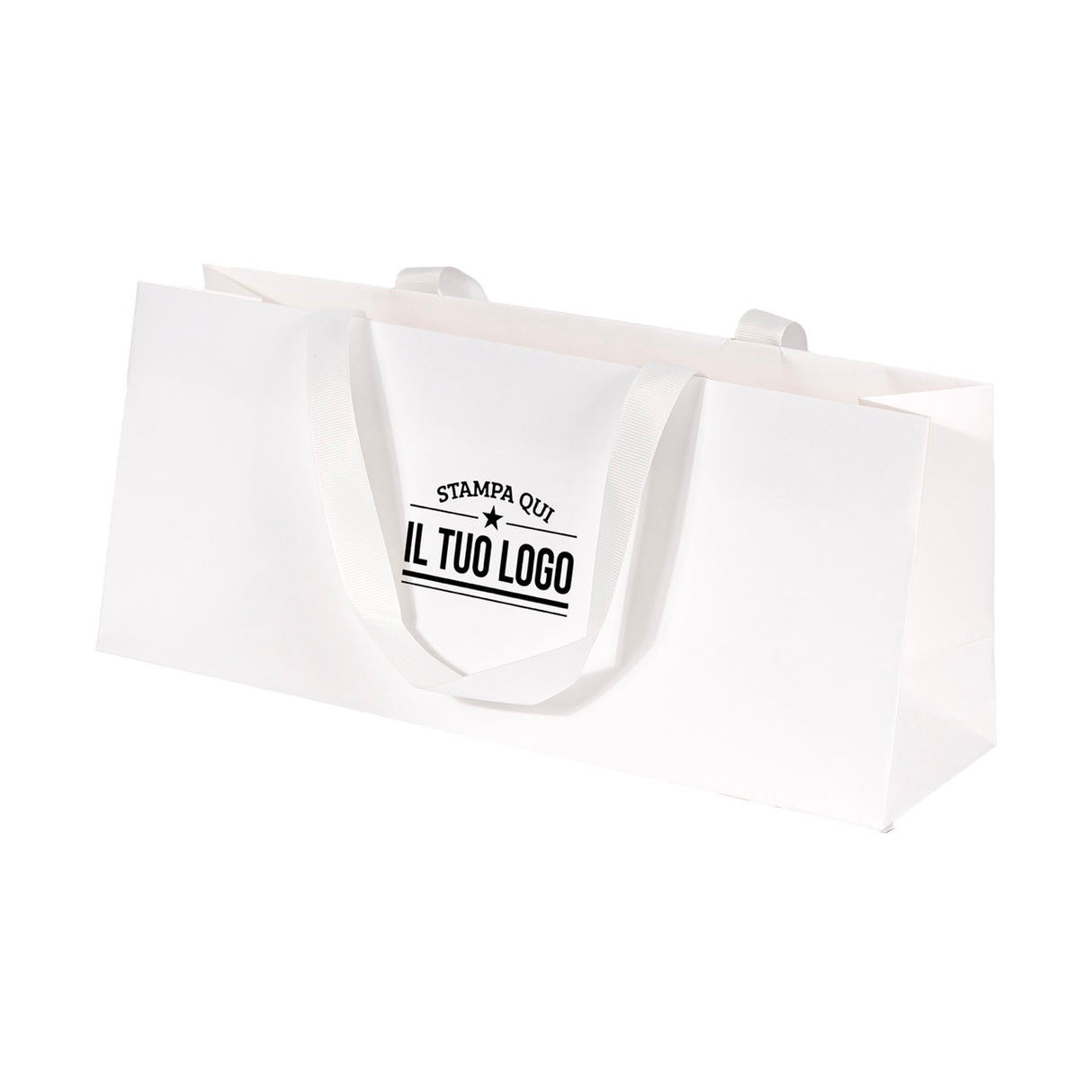 Shopper Carta Elegance Portabottiglia Orizzontale Personalizzabile con maniglia in Gros Grain