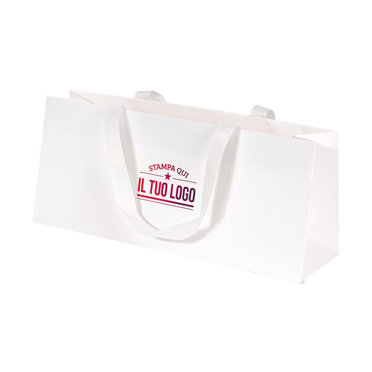 Shopper Carta Elegance Portabottiglia Orizzontale Personalizzabile con maniglia in Gros Grain
