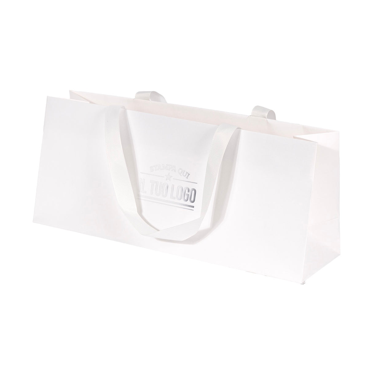 Shopper Carta Elegance Portabottiglia Orizzontale Personalizzabile con maniglia in Gros Grain