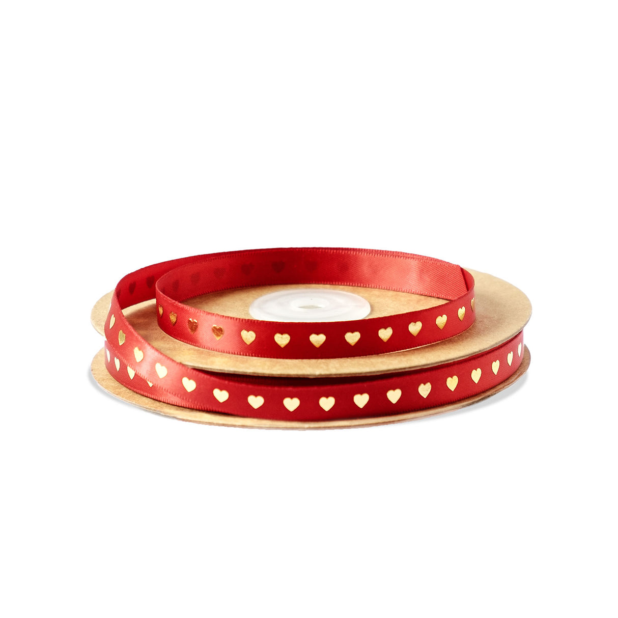 Nastrino Doppio Raso Rosso con Cuoricini Stampa Oro