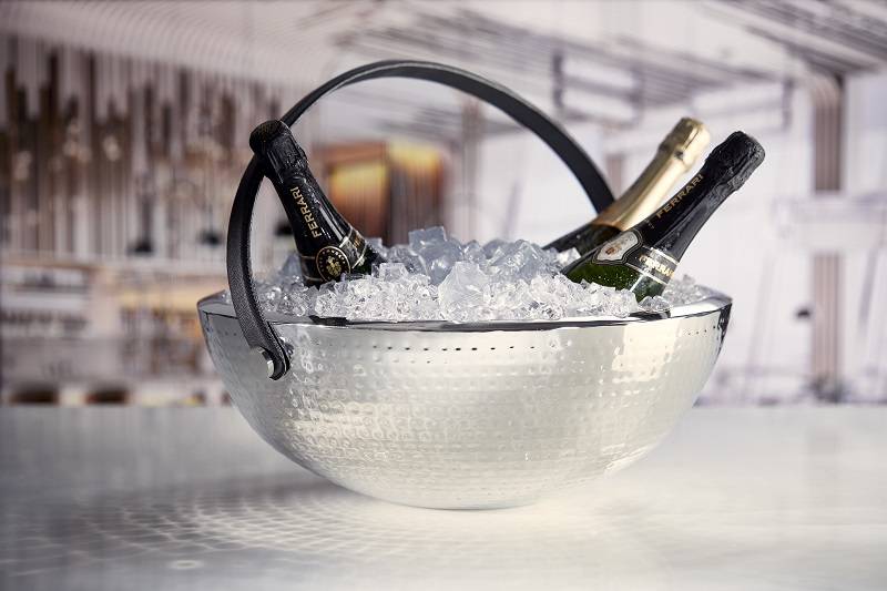 Secchiello portaghiaccio in acciaio con manico ecopelle