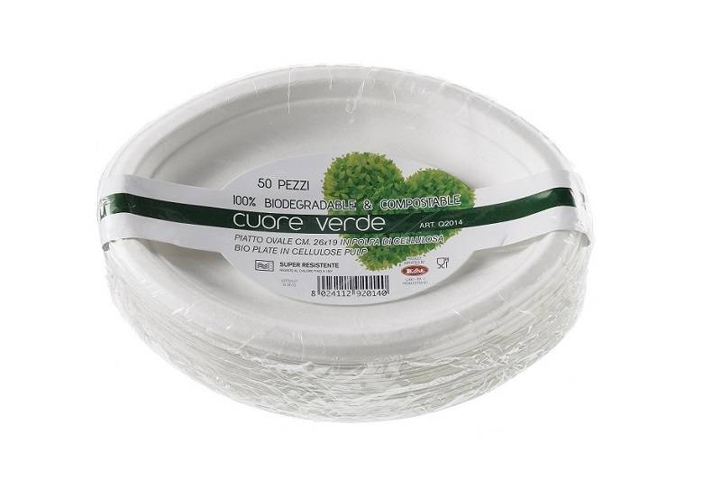 Piatto ovale bio in polpa di cellulosa biodegradabile