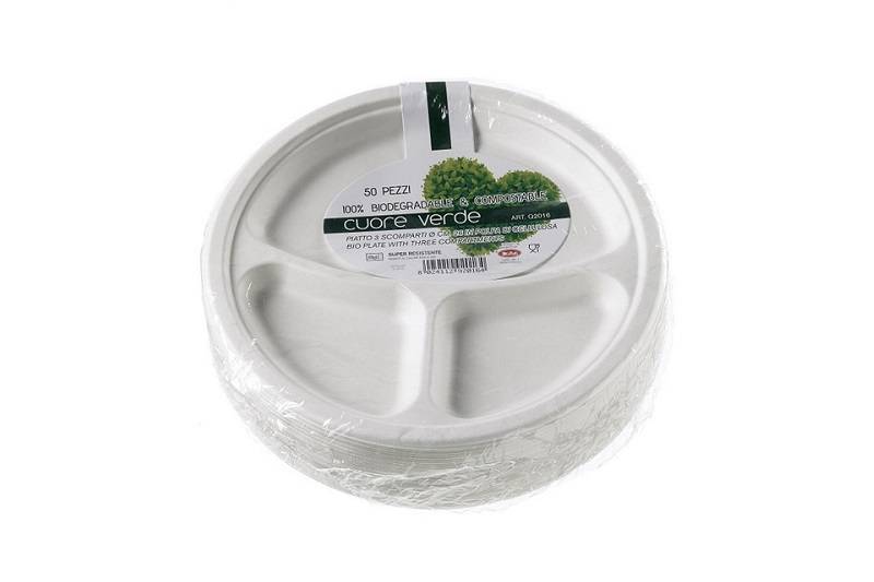 Piatto bio 3 scomparti in polpa di cellulosa