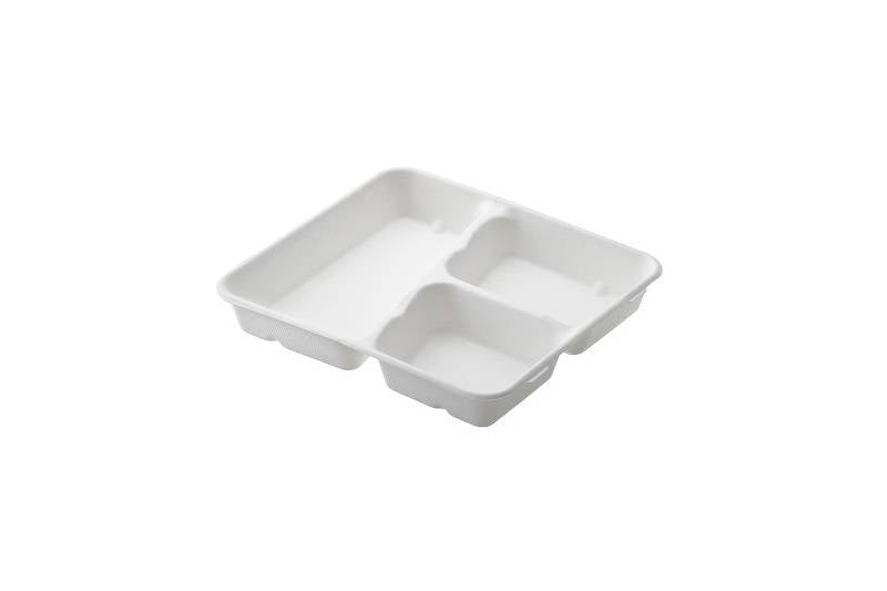 Vassoio a tre scomparti in polpa di cellulosa