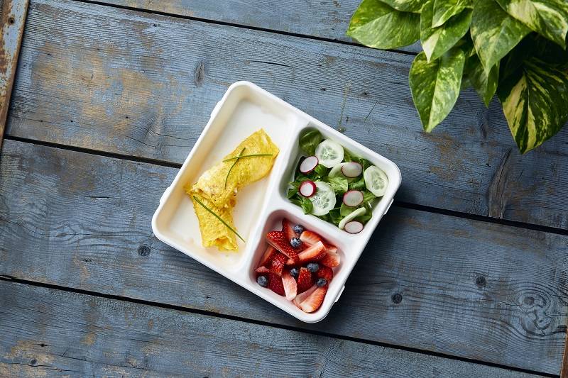 Vassoio a tre scomparti in polpa di cellulosa